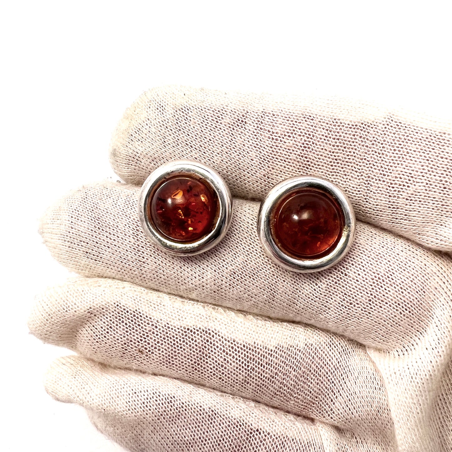 Einer Fehrn, Denmark Vintage Sterling Silver Amber Large Earrings.