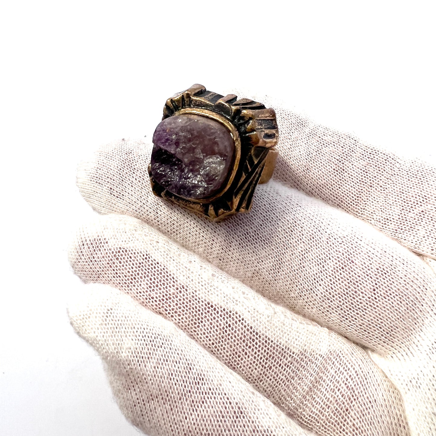 Pentti Sarpaneva Finland 1960-70s Bold Bronze Raw Amethyst Ring.