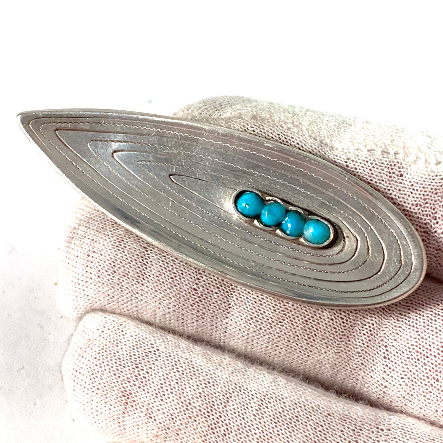 Acke R Tötterman, Sweden 1953 Mid Century Modern Silver Turquoise Brooch.