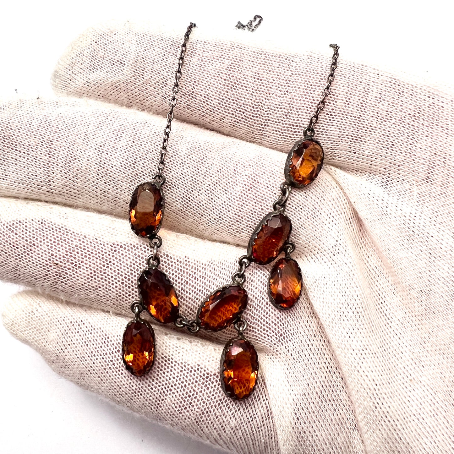 Antique c year 1900. Solid Silver French Paste Necklace.