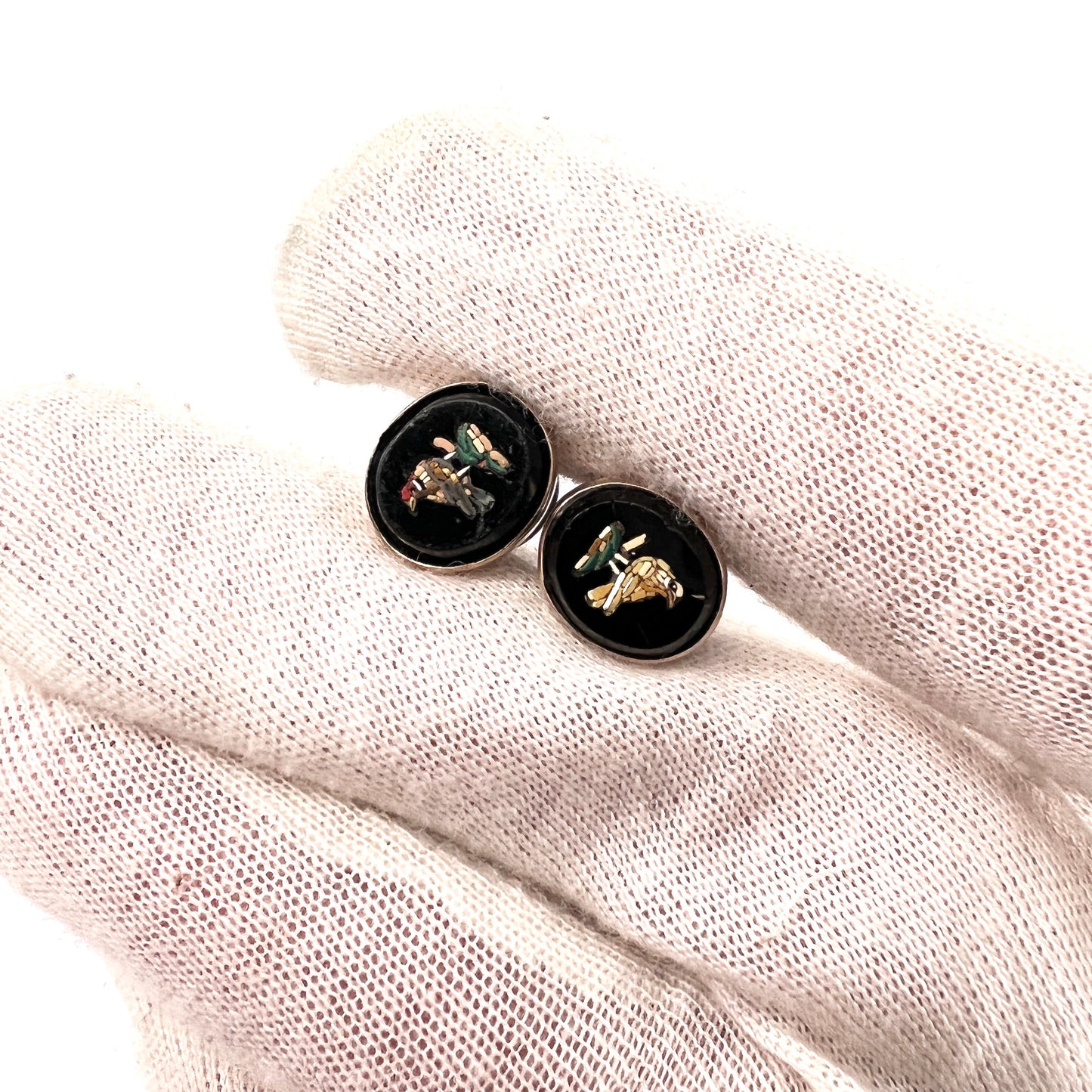 Antique Victorian Silver Micro Mosaic Birds Buttons. Grand Tour Souvenirs