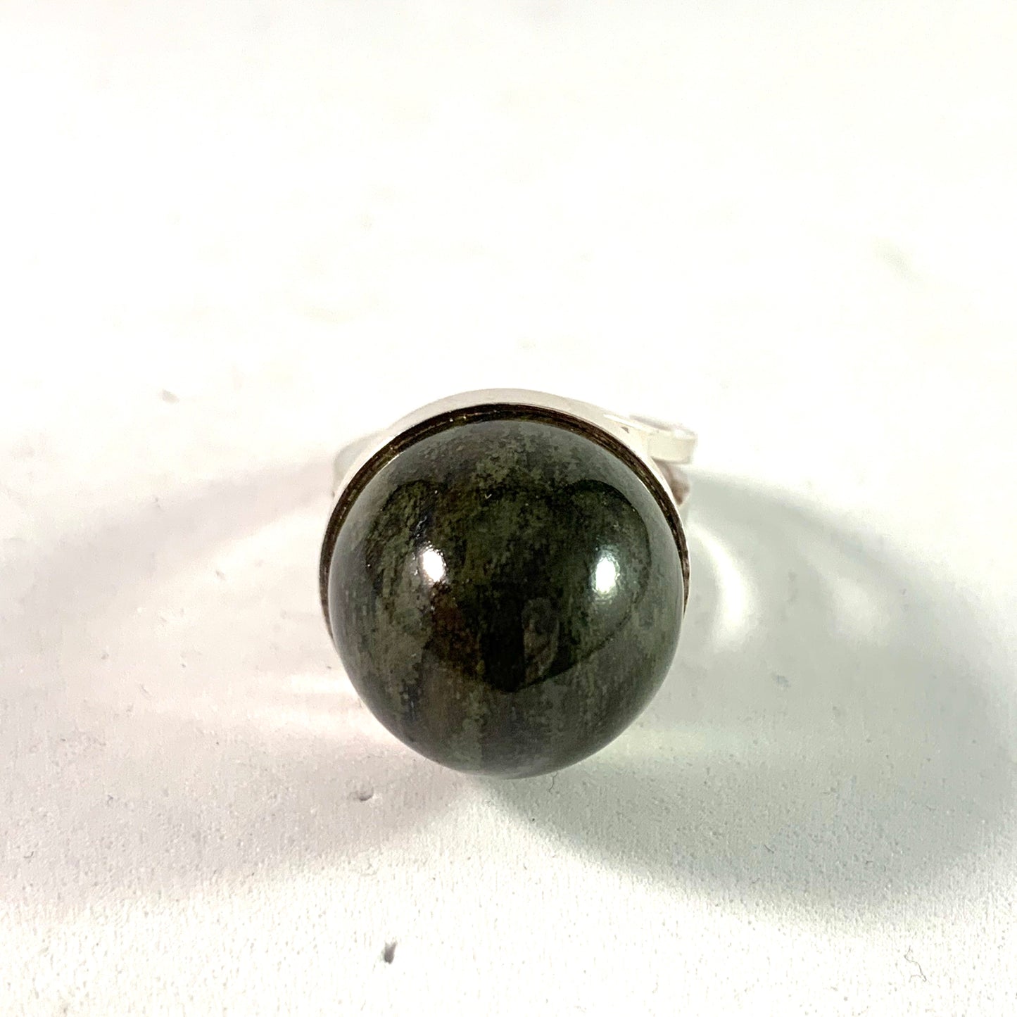Stenlya, Sweden 1968 Bold Sterling Dark Green Hardstone Ring.