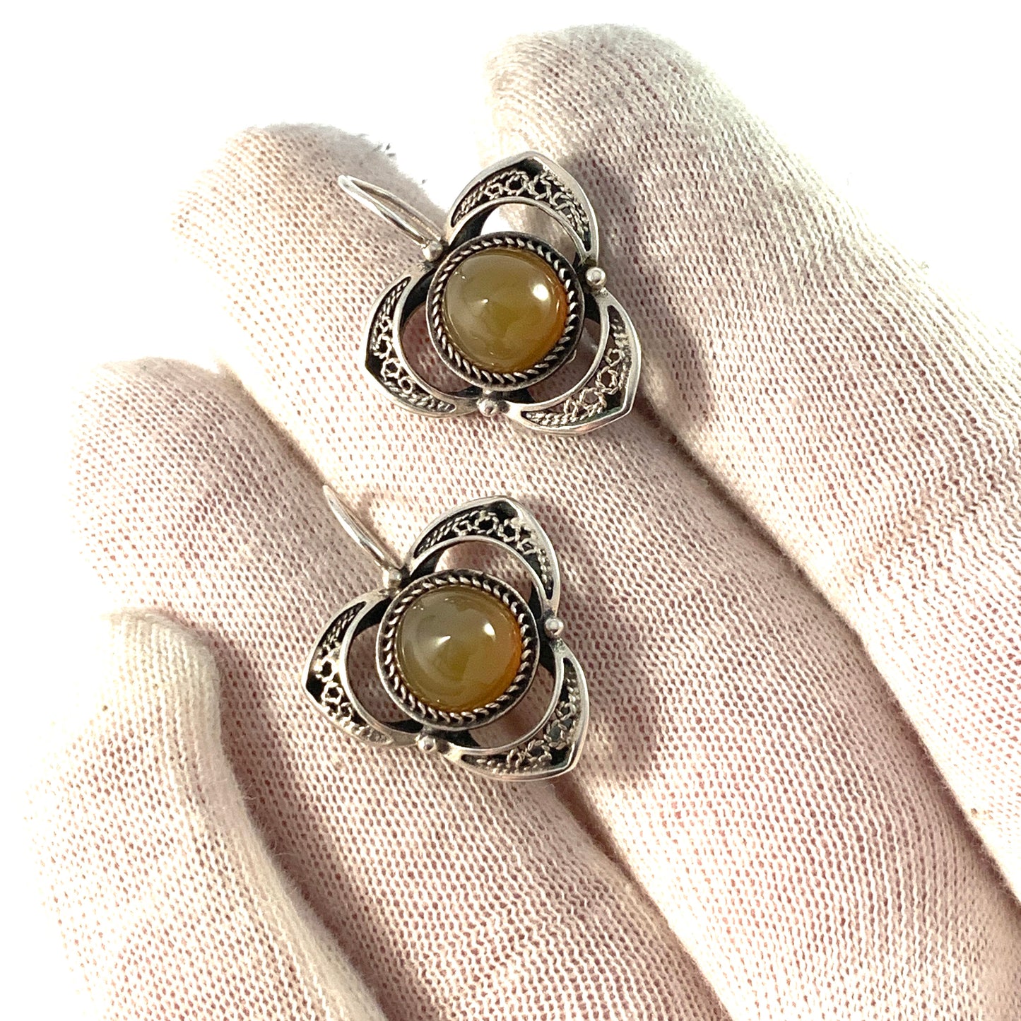 Russia, Soviet Era c 1960-70s Solid 875 Silver Quartz Earrings.