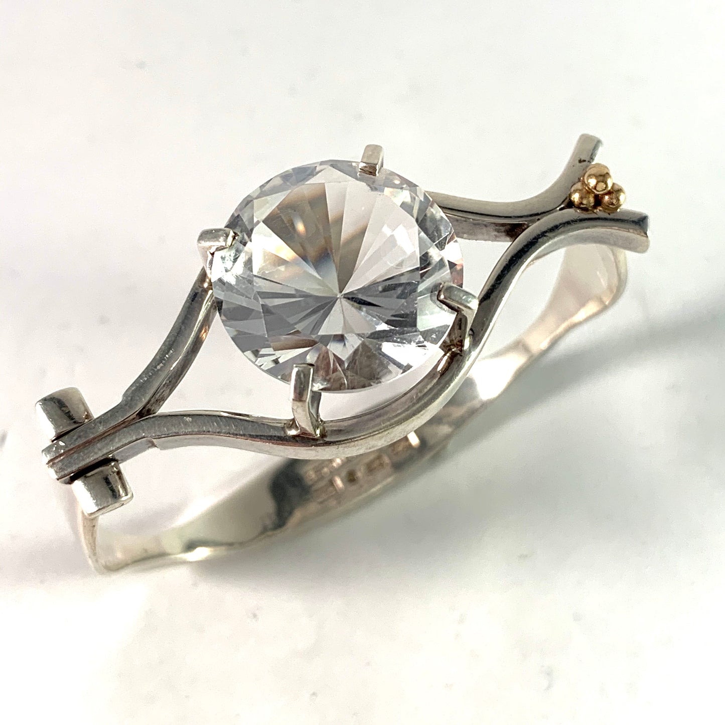 Bernt Högkvist, Sweden 1978 Unique Signed Sterling Gold Detail Huge Rock Crystal Bangle