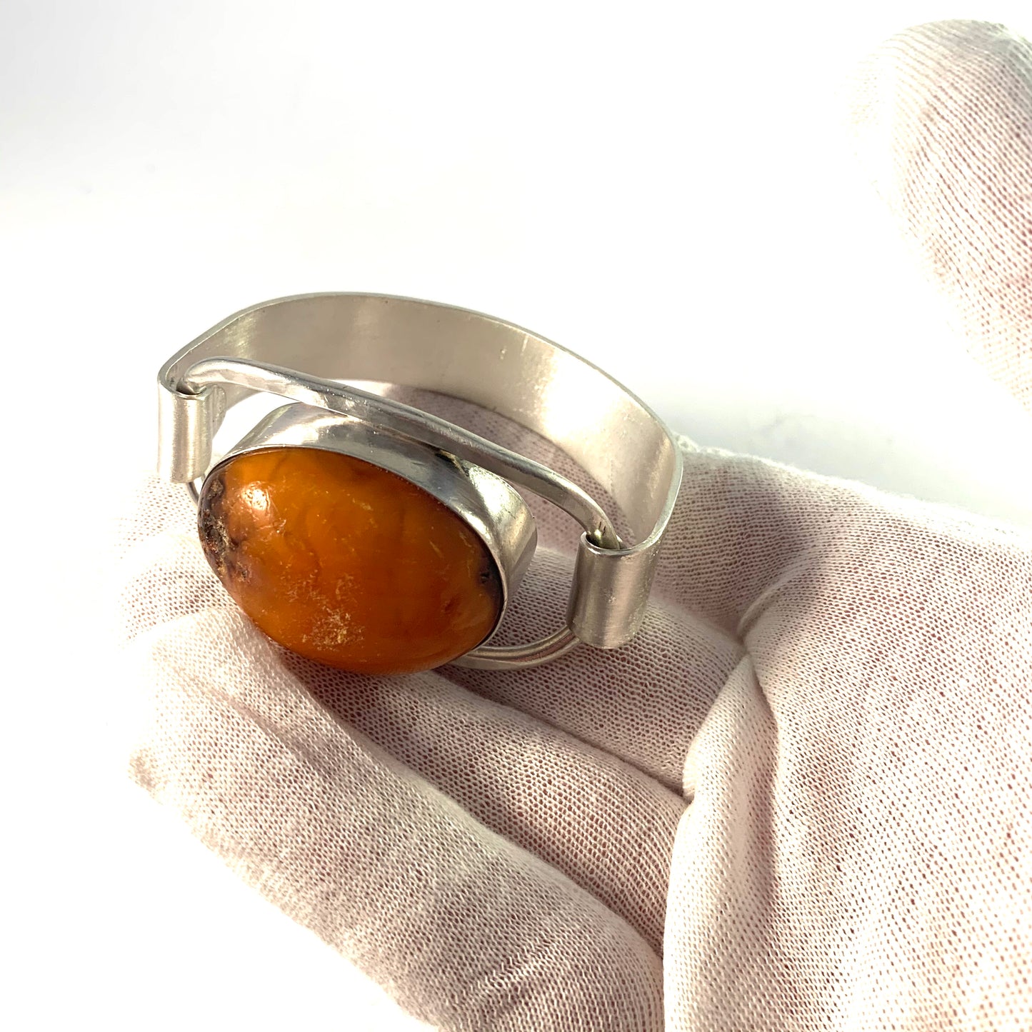 Jane Wiberg, Denmark 1970s Bold Sterling Silver Large Amber Bracelet.
