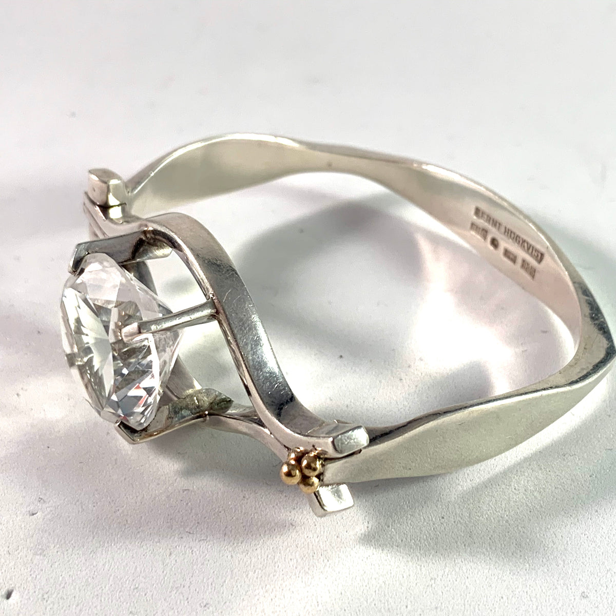 Bernt Högkvist, Sweden 1978 Unique Signed Sterling Gold Detail Huge Rock Crystal Bangle