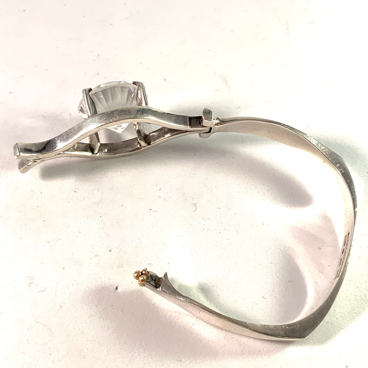 Bernt Högkvist, Sweden 1978 Unique Signed Sterling Gold Detail Huge Rock Crystal Bangle