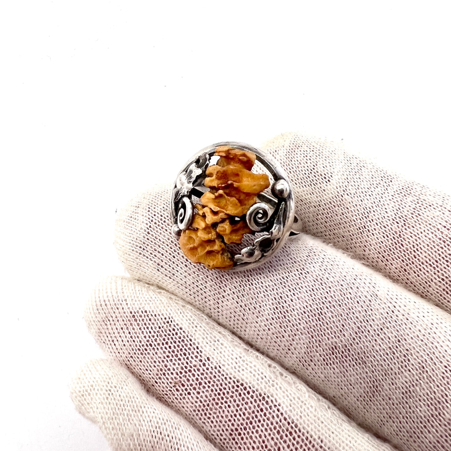 Antique Arts and Crafts Sterling Silver Tiger's Eye Ring. Hallmarked. Prob. USA