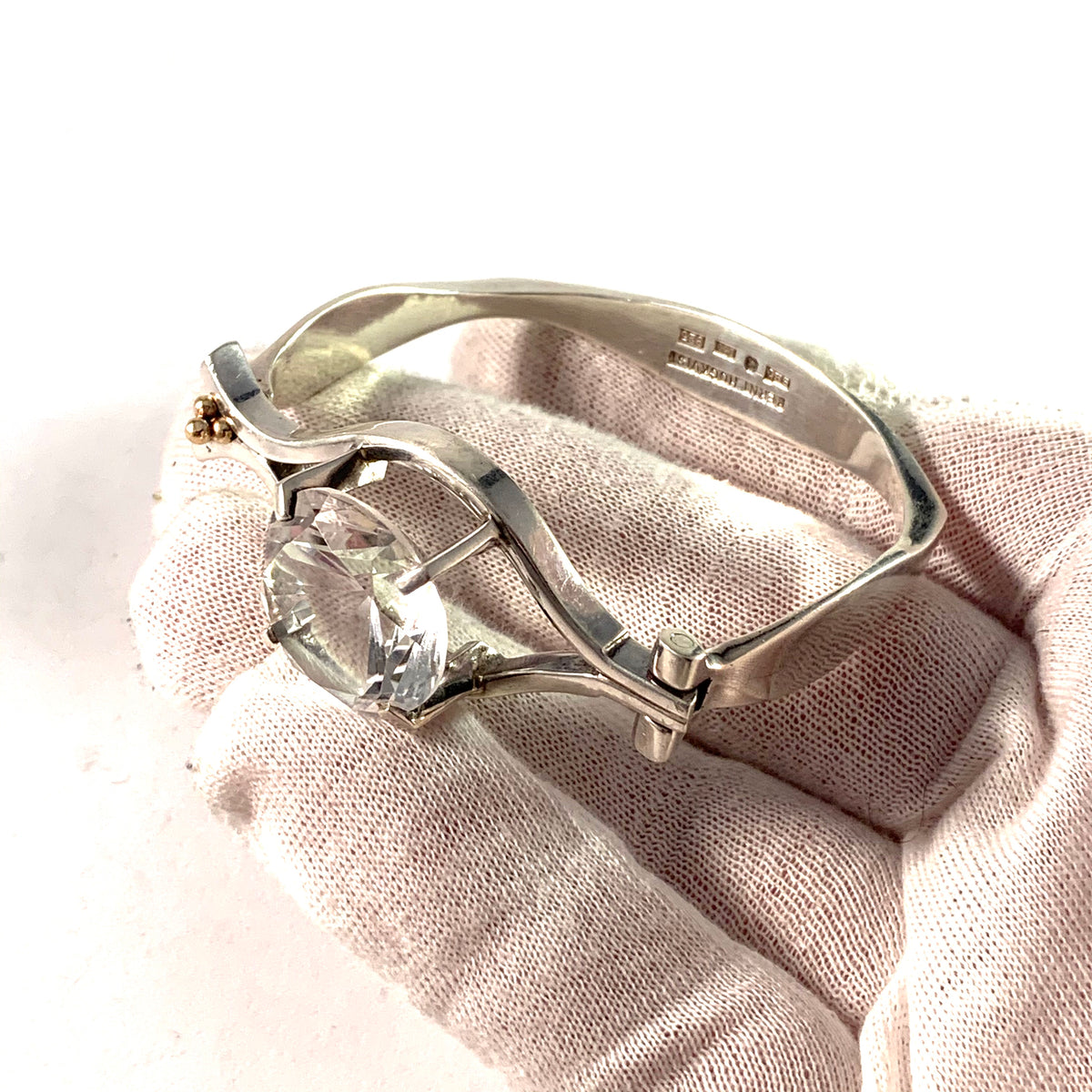 Bernt Högkvist, Sweden 1978 Unique Signed Sterling Gold Detail Huge Rock Crystal Bangle