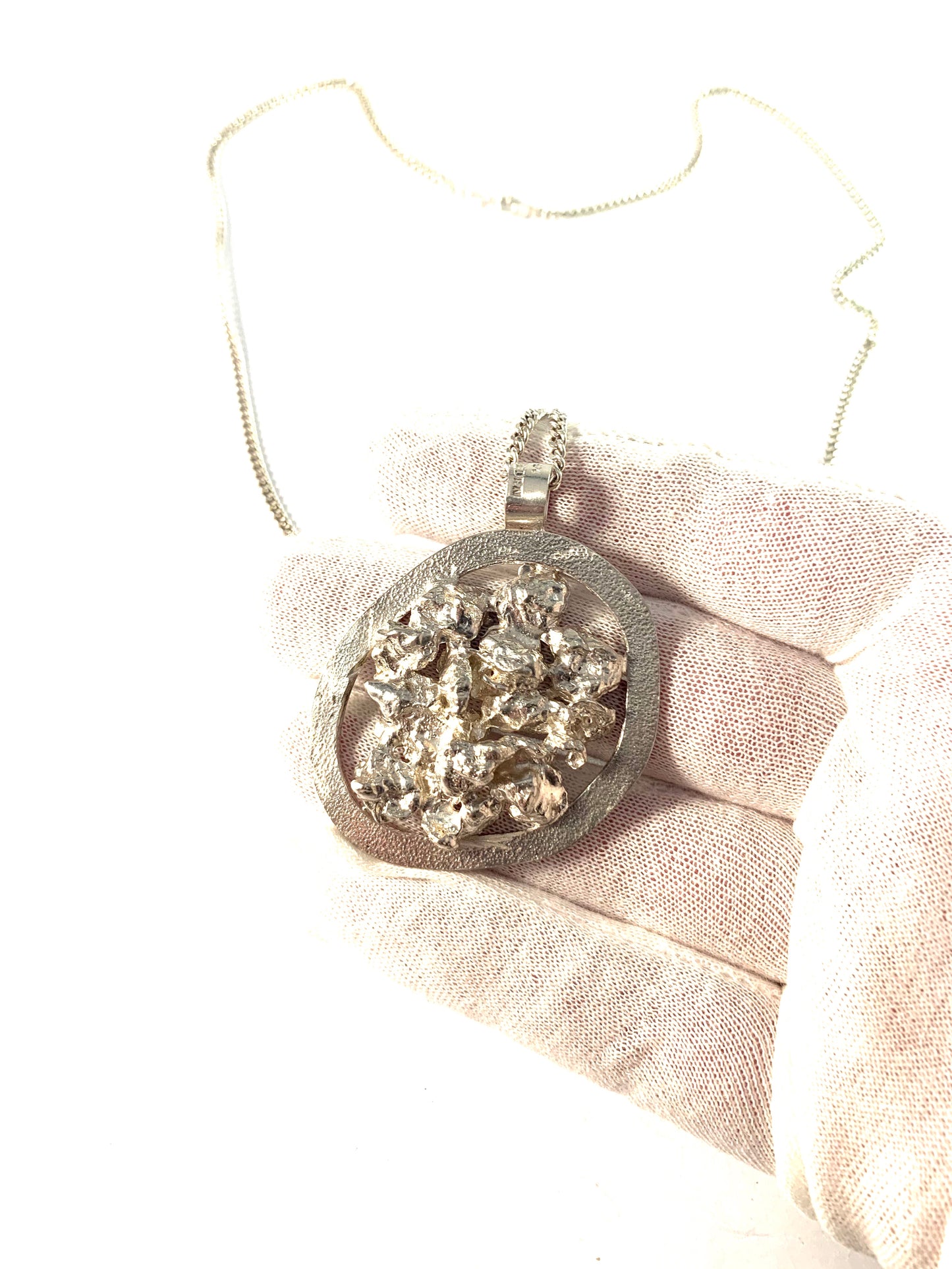 Stockholms Arbetsvårdsbyrå, Sweden 1970s Sterling Silver Pendant Necklace.