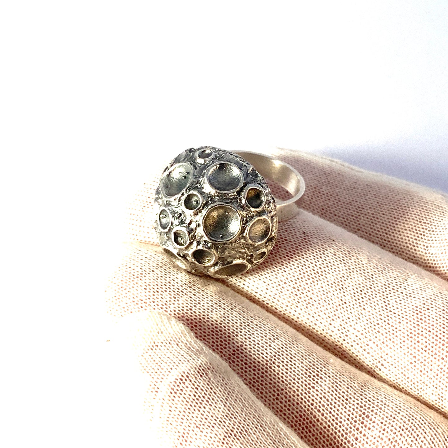 Alpo Tammi, Tammen Koru, Finland year 1970. Solid Silver Moon surface Dome Ring