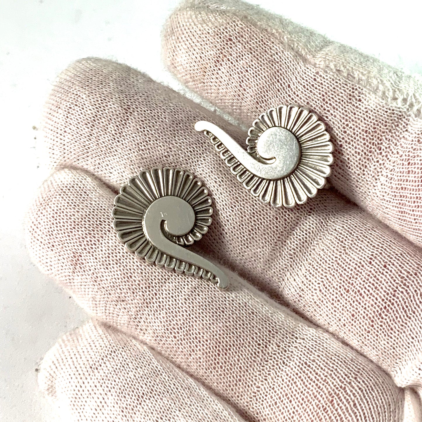 Georg Jensen, Denmark 1940s Snail Design 92 B Sterling Silver Earrings.