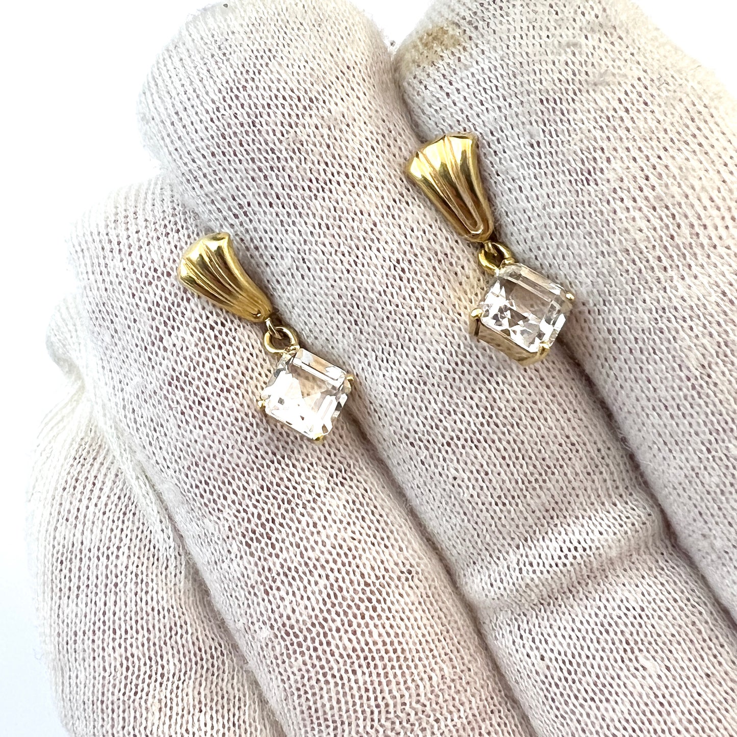 Sweden c 1960s. Vintage 18k Gold Rock Crystal Earrings.
