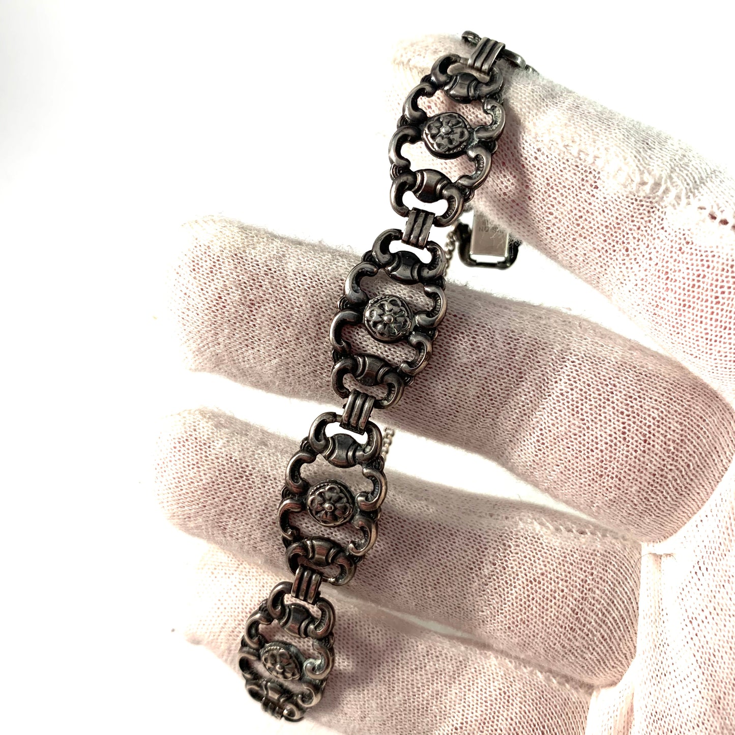 Nils Erik Elvik Norway 1920s Silver Nidaros Flower Bracelet.
