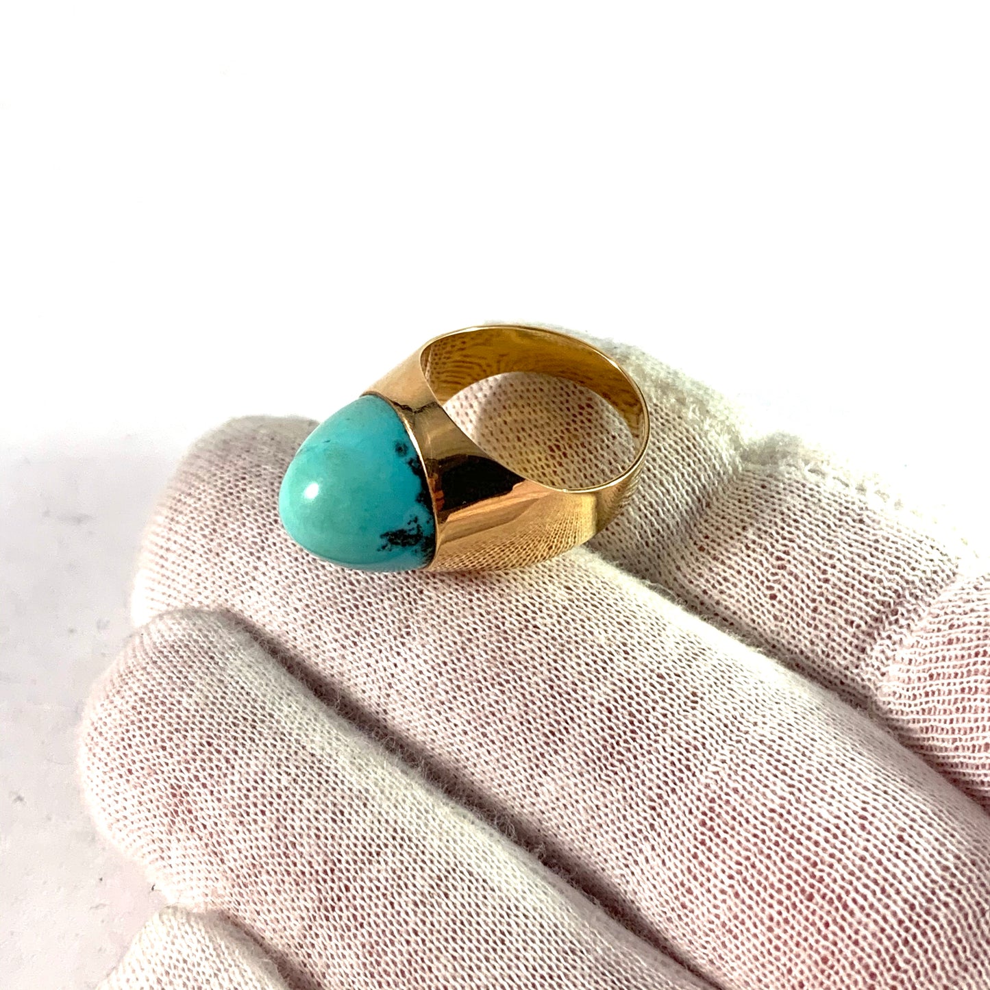 Fryklund & Pålsson, Stockholm 1963 Modernist 18k Gold Turquoise Ring