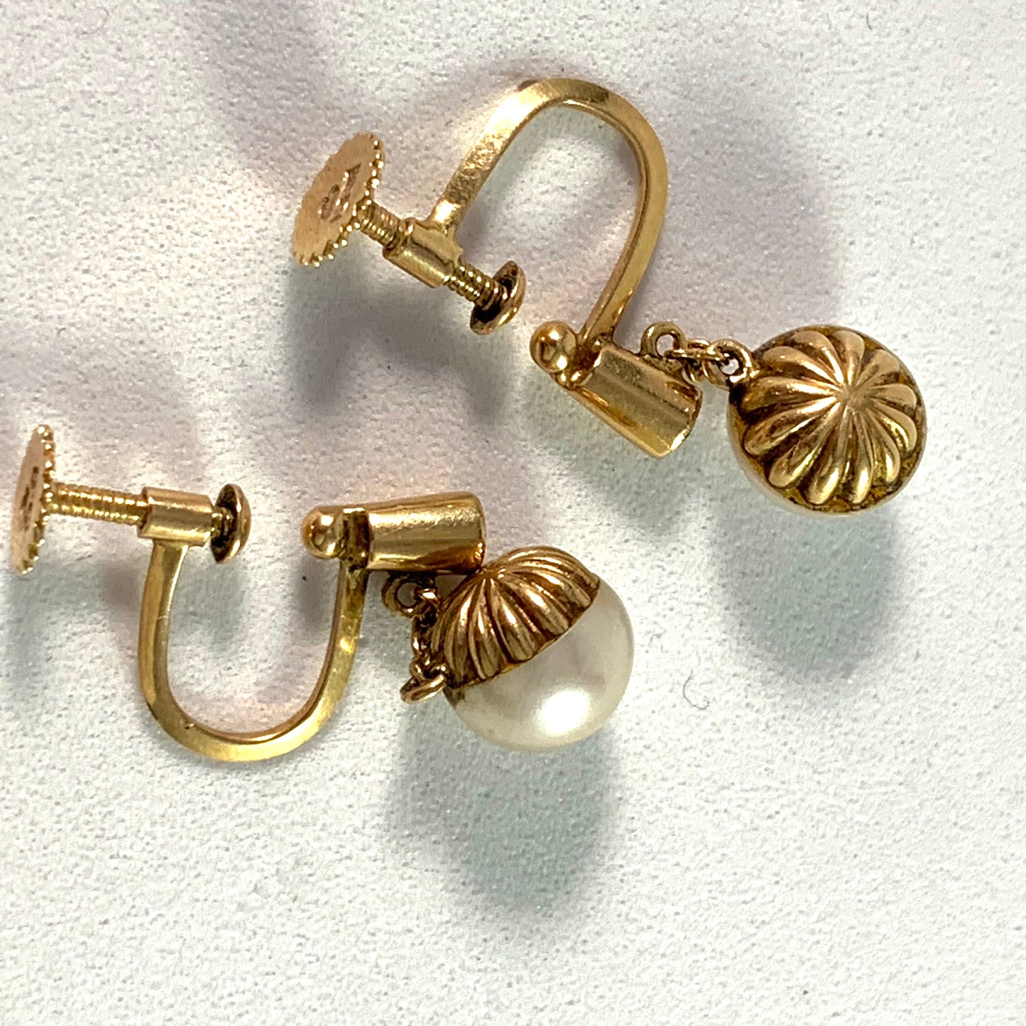 Sweden Mid Century 18k Gold Pearl Dangle Earrings.