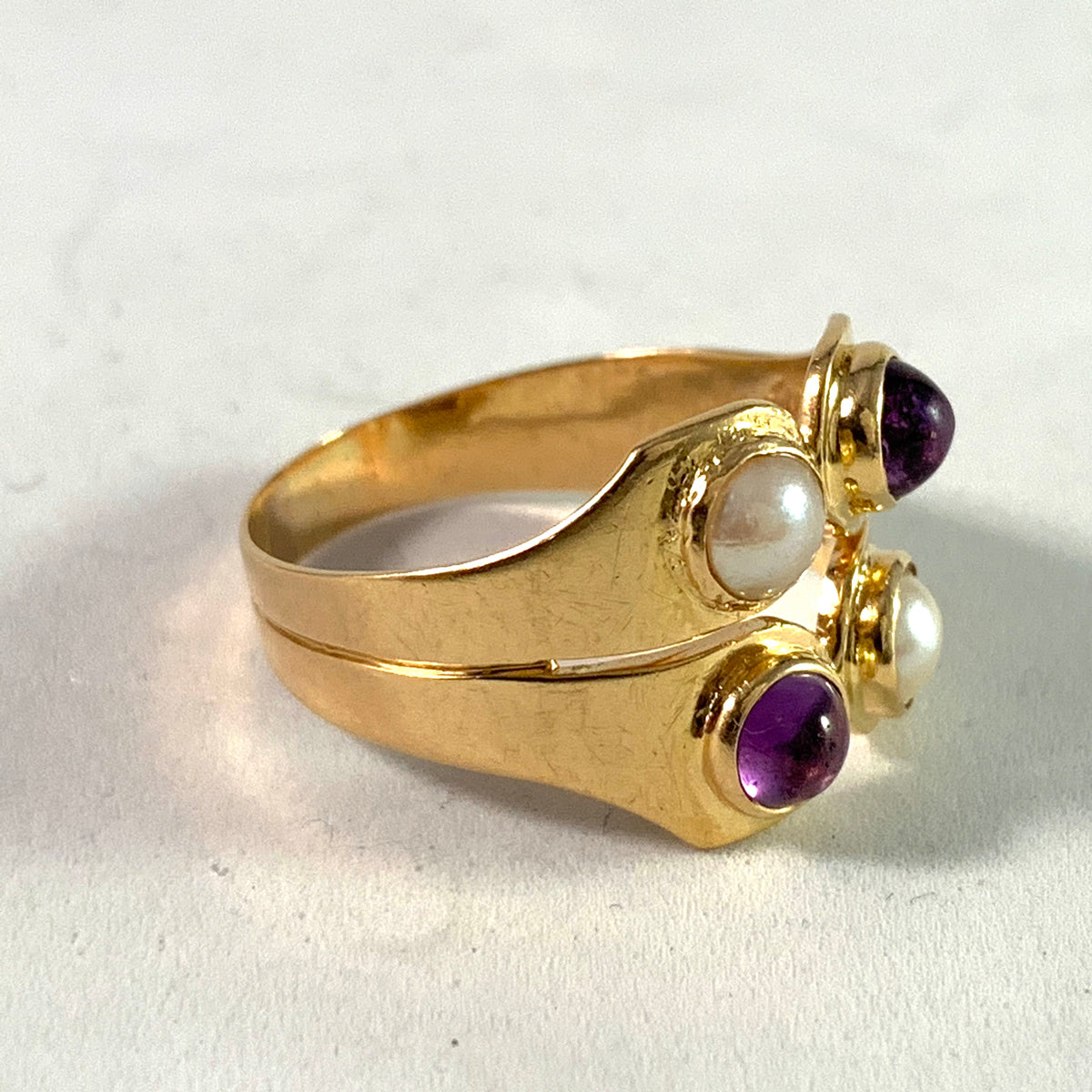 Sigurd Persson for Stigbert Sweden 1952. 18k Gold Pearl Amethyst Ring.