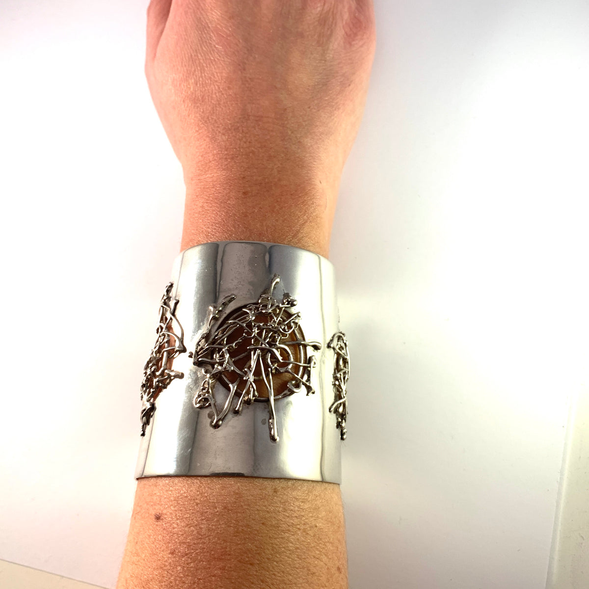 Atelje Rolf Kaplan, for Michelsen Stockholm 1966. Unique Massive Sterling Silver Cuff Bracelet.