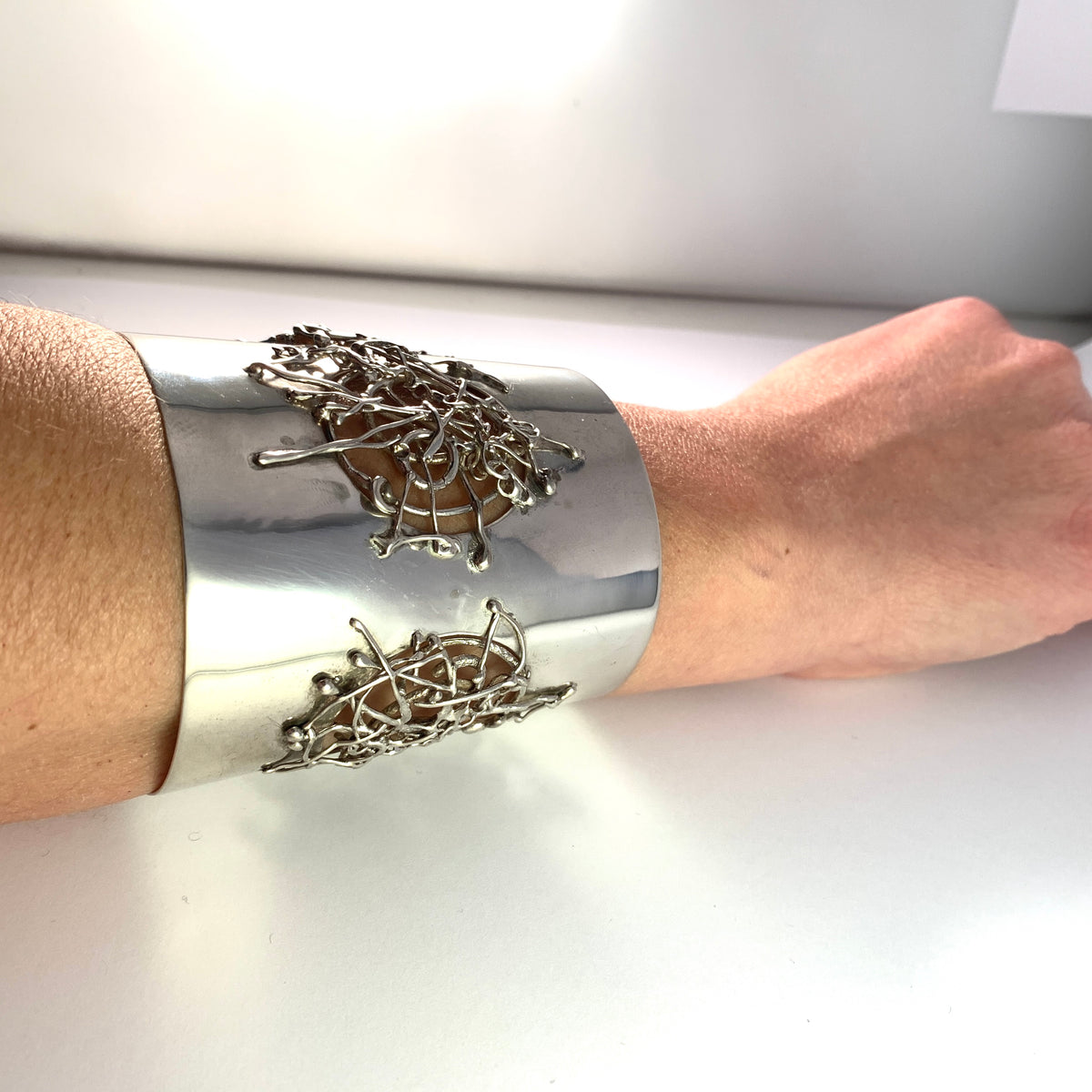 Atelje Rolf Kaplan, for Michelsen Stockholm 1966. Unique Massive Sterling Silver Cuff Bracelet.