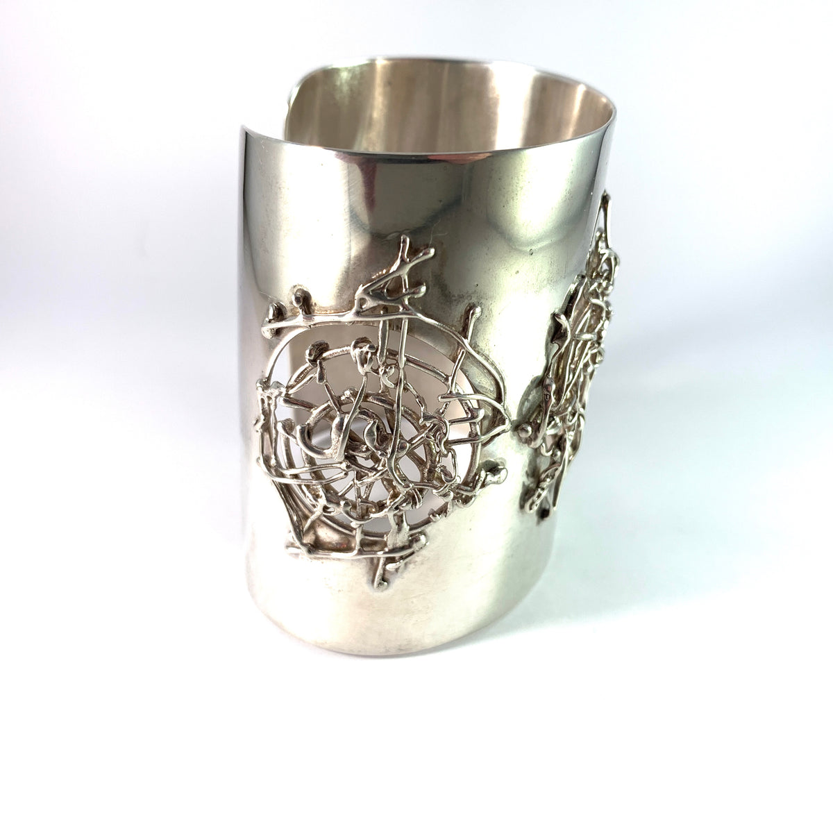 Atelje Rolf Kaplan, for Michelsen Stockholm 1966. Unique Massive Sterling Silver Cuff Bracelet.