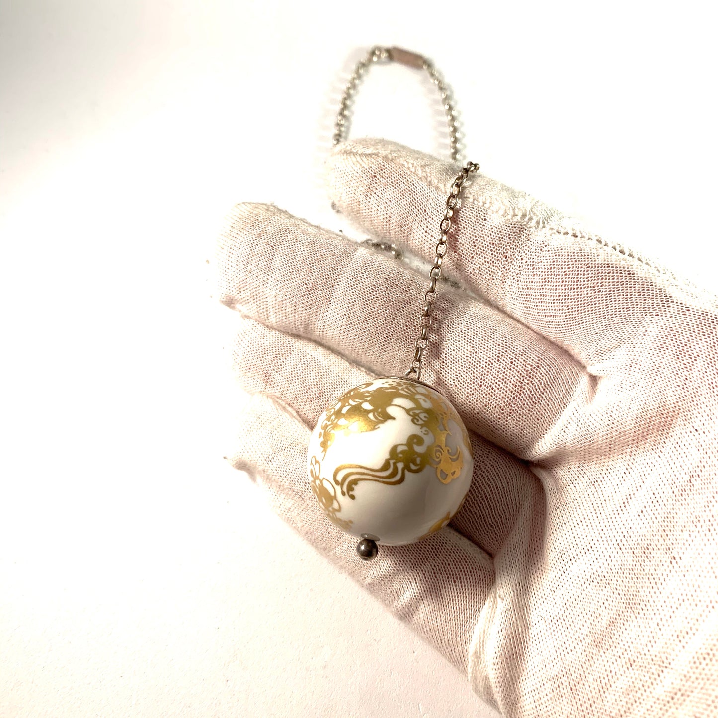 Anne Marie Ødegård for Porsgrund Norway 1970s Sterling Porcelain Necklace