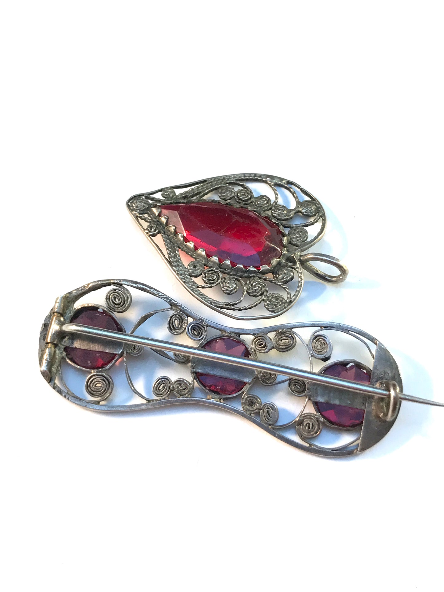 Early Victorian c 1830s Solid Silver Paste Stone Swedish Traditional Pendant and Brooch