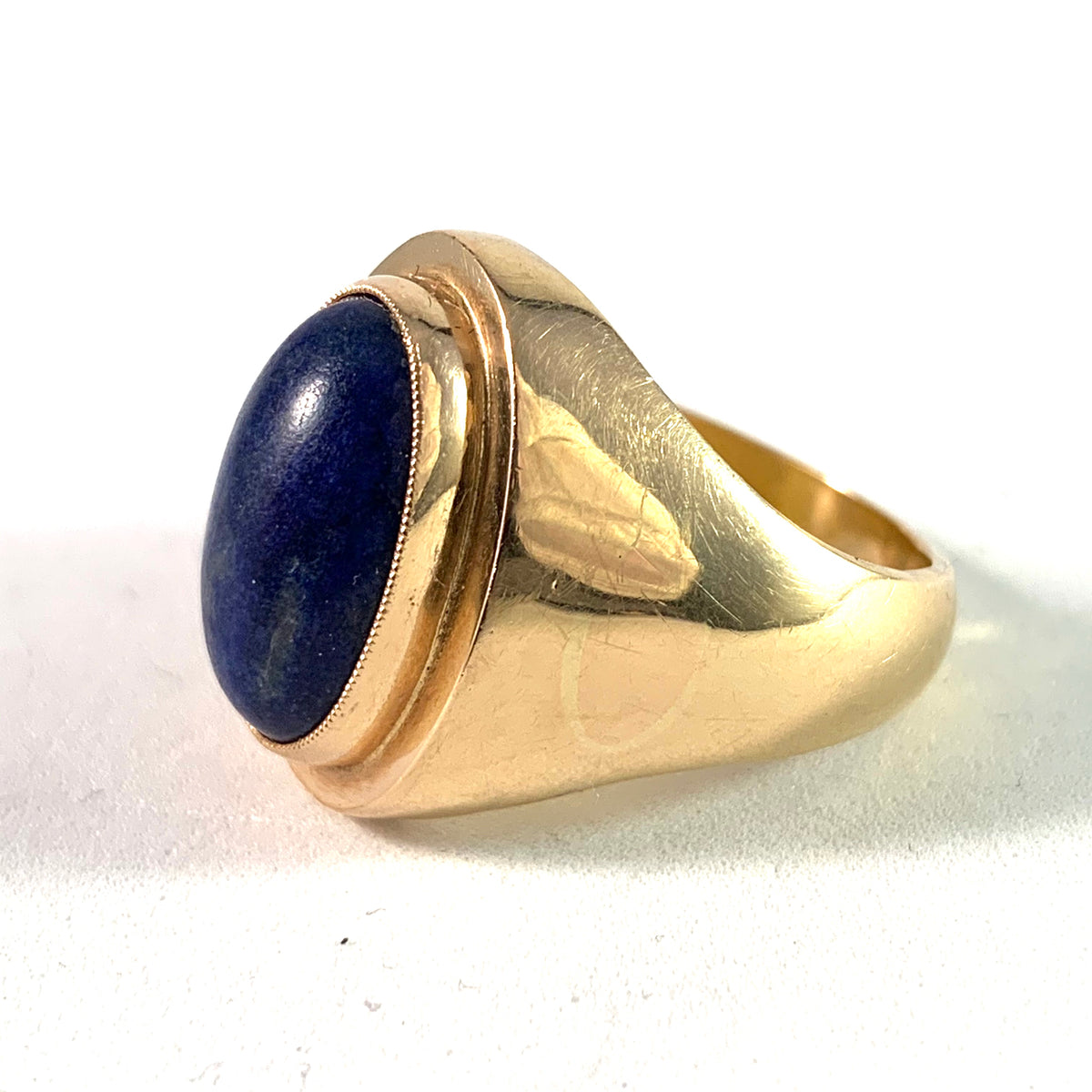 Johan H Hermann, Copenhagen 1963-73 Modernist 14k Gold Lapis Lazuli Ring