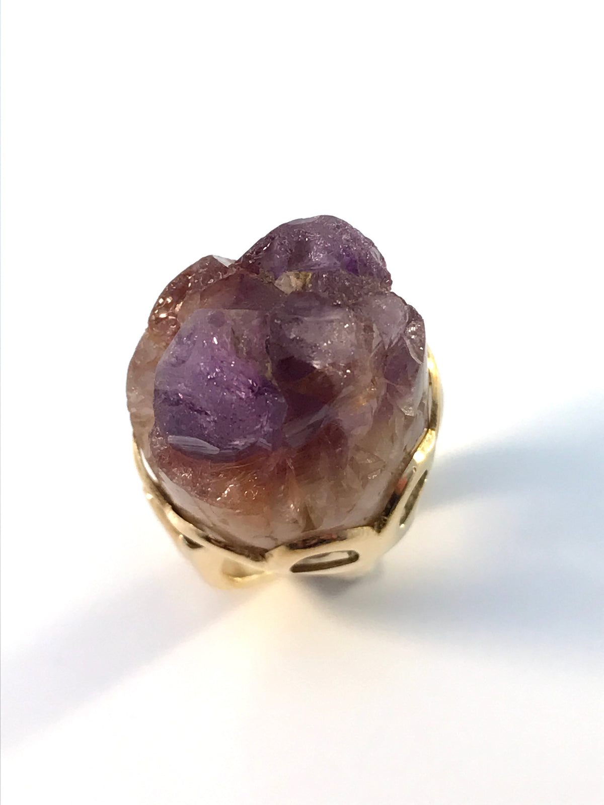 B Gustavsson, Sweden 1960s Chunky Vintage 18k Gold Raw Amethyst Ring