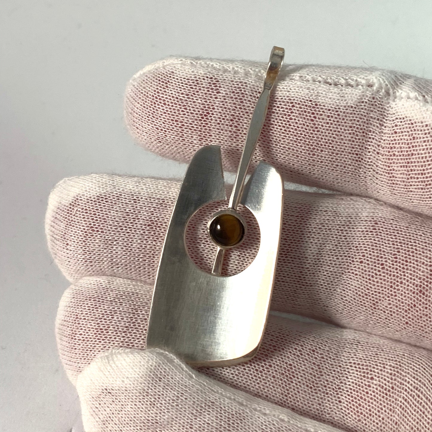 Runes for Ateljé Stigbert Sweden 1962 Sterling Tiger-Eye Pendant.