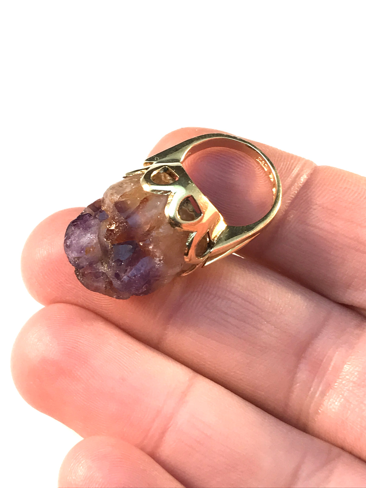 B Gustavsson, Sweden 1960s Chunky Vintage 18k Gold Raw Amethyst Ring