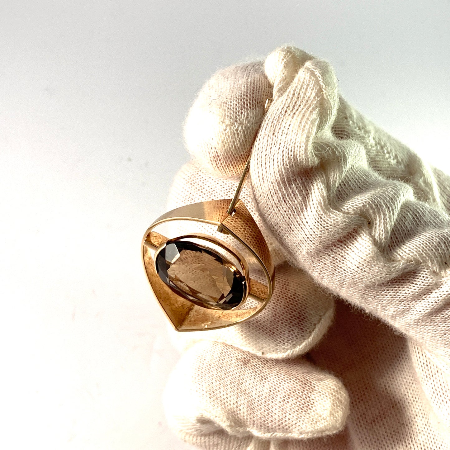 Elis Kauppi, Kupittaan Kulta Finland 1961. Vintage 14k Gold Smoky Quartz Pendant.