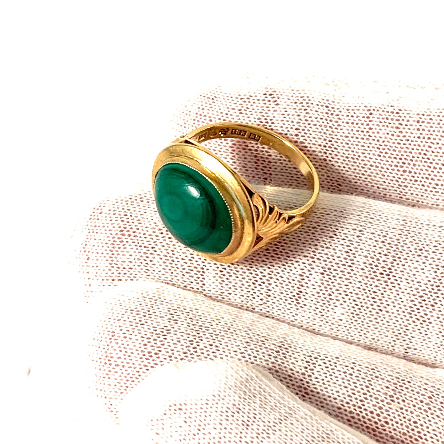 J Pettersson, Stockholm year 1952 Mid Century 18k Gold Malachite Ring.