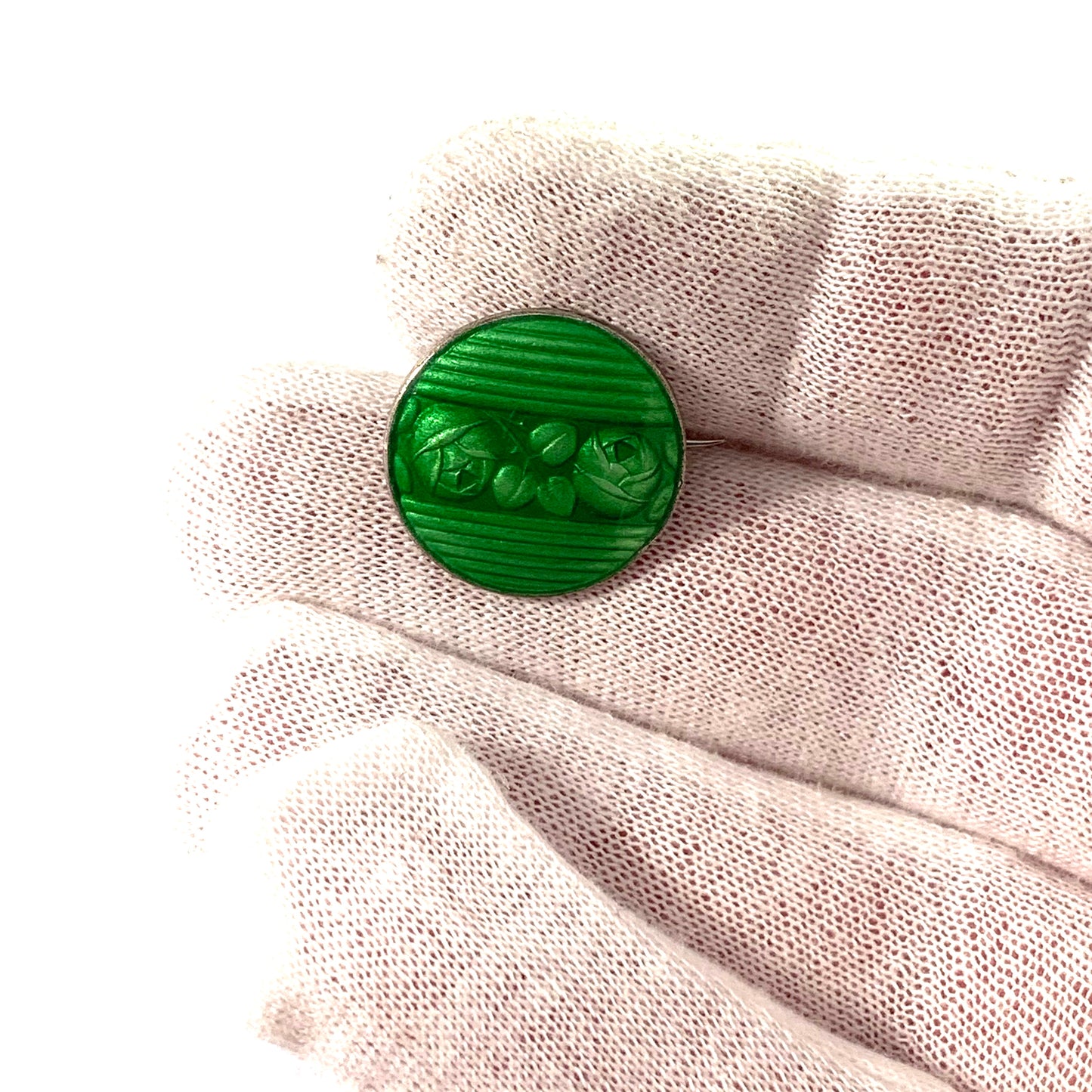 Gustav Gaudernack, Norway early 1900s Sterling Silver Green Enamel Little Brooch.