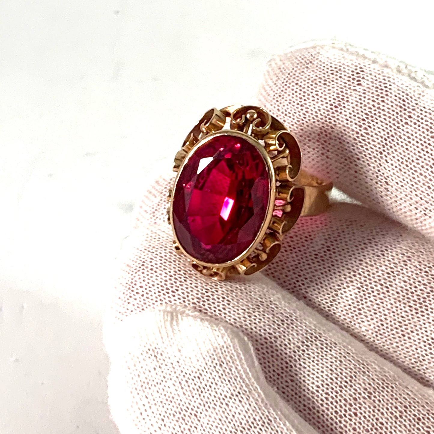 Raimo Rekola, Finland 1960s 14k Gold Large Synthetic Sapphire Cocktail Ring.
