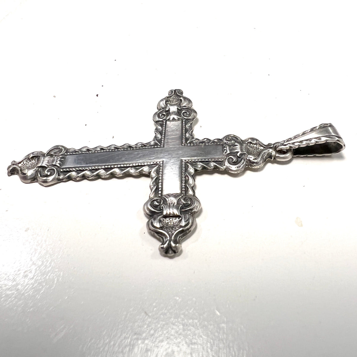 Kristian Hestenes, Bergen, Norway. Antique early 1900s Large Silver Cross Pendant.
