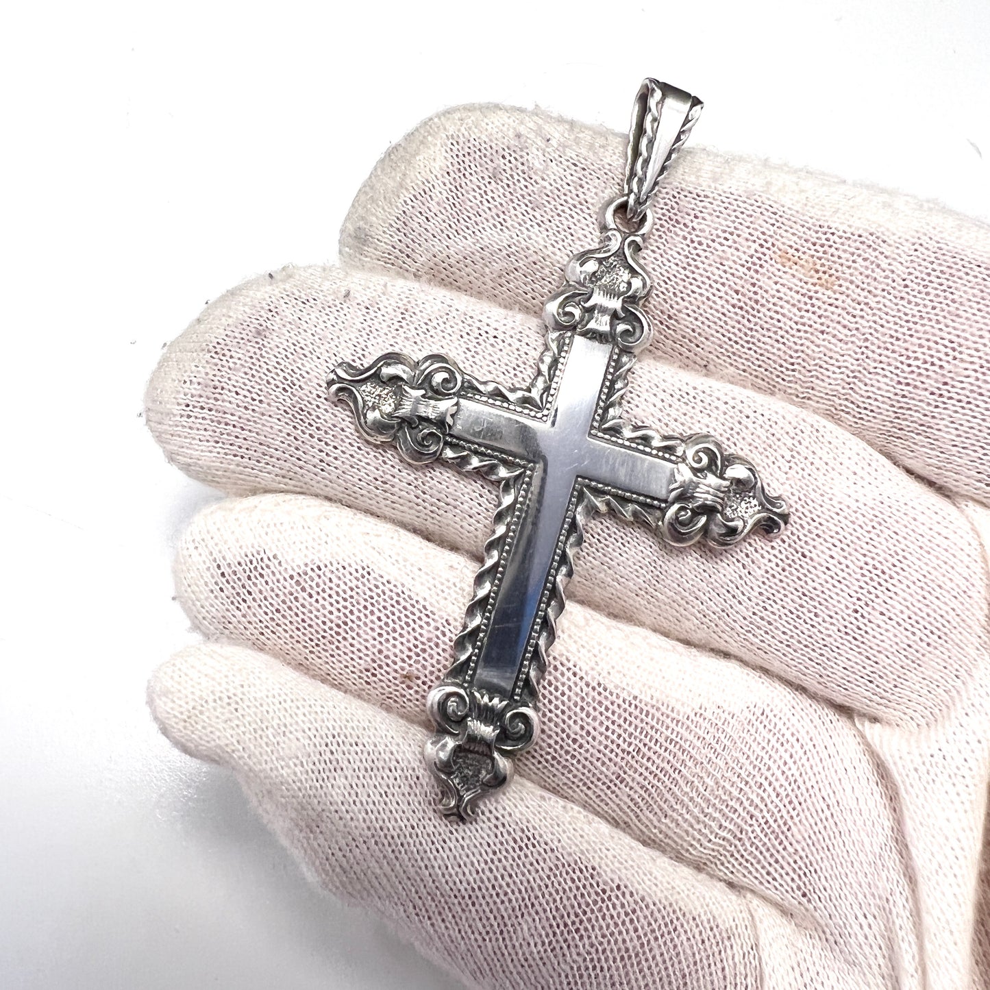 Kristian Hestenes, Bergen, Norway. Antique early 1900s Large Silver Cross Pendant.