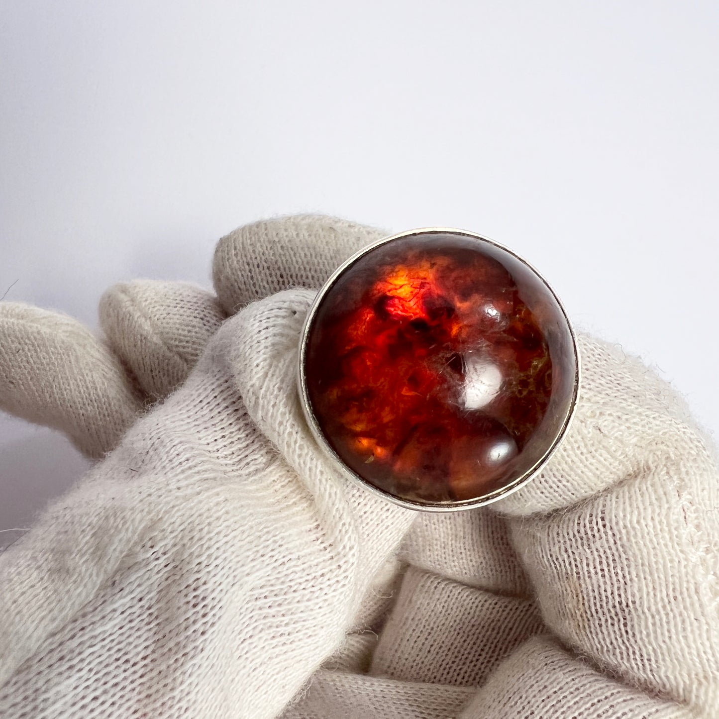 Niels Erik From, Denmark 1950-60s Bold Vintage Sterling Silver Amber Ring.