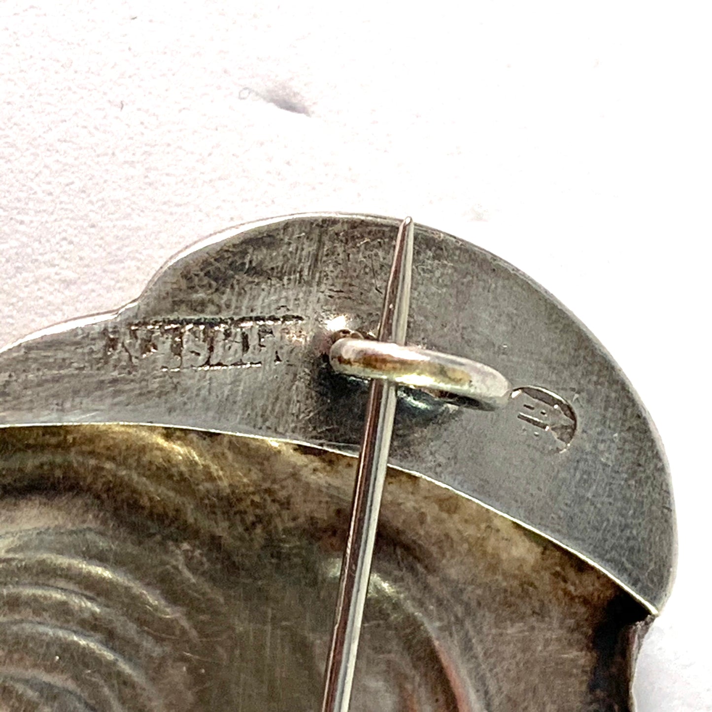 Denmark Art Nouveau Skonvirke Large Silver Plate Glass Brooch.