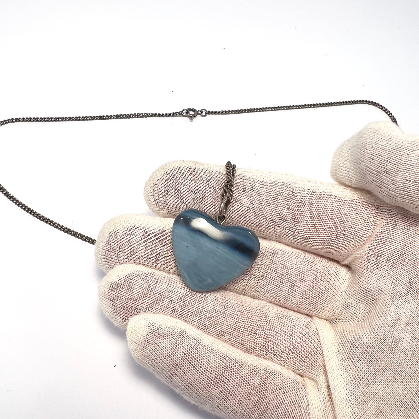 North Sweden c 1960s. Silver Bergslagen-stone Heart Pendant Necklace.