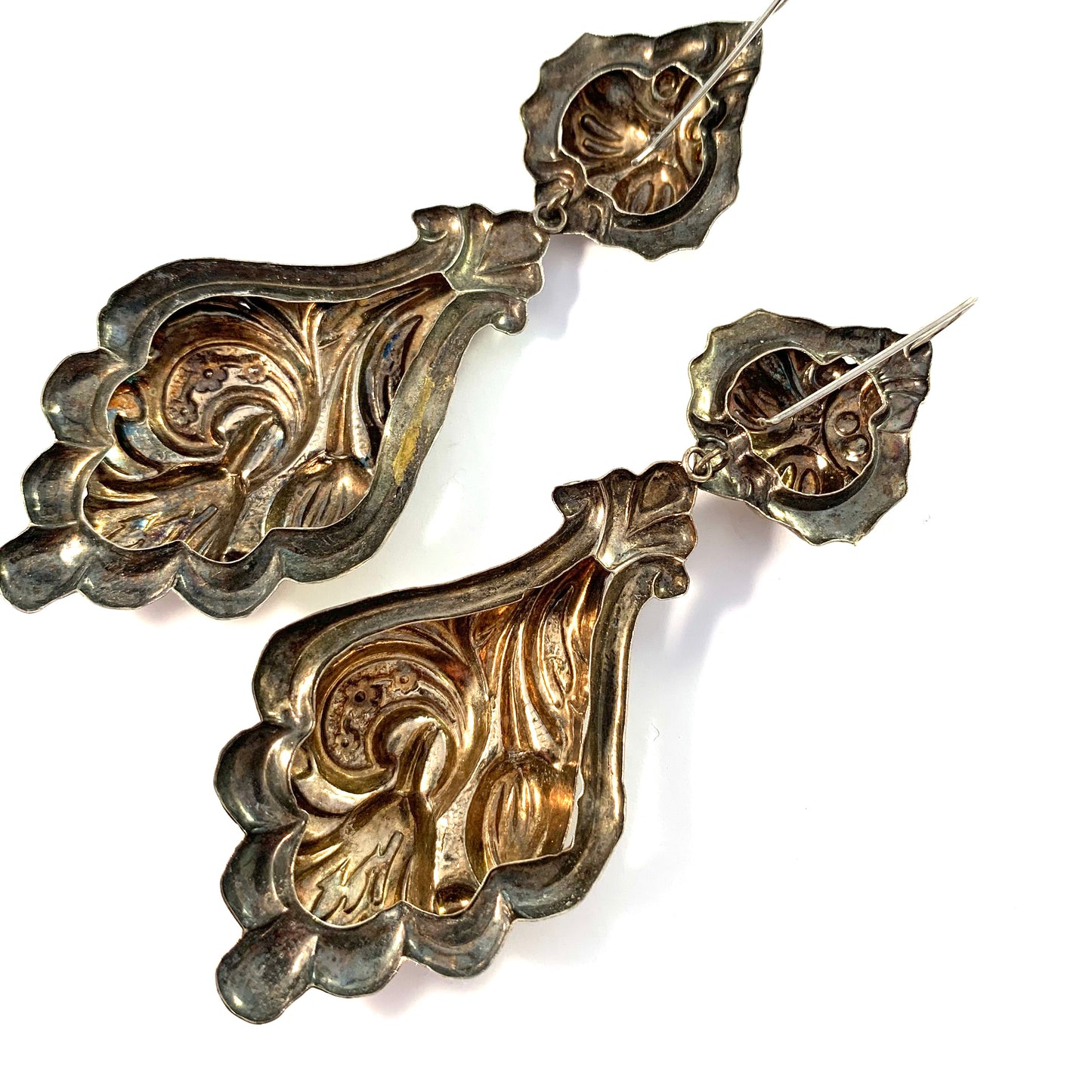 Victorian c 1890 Huge Stamped Metal Earrings.