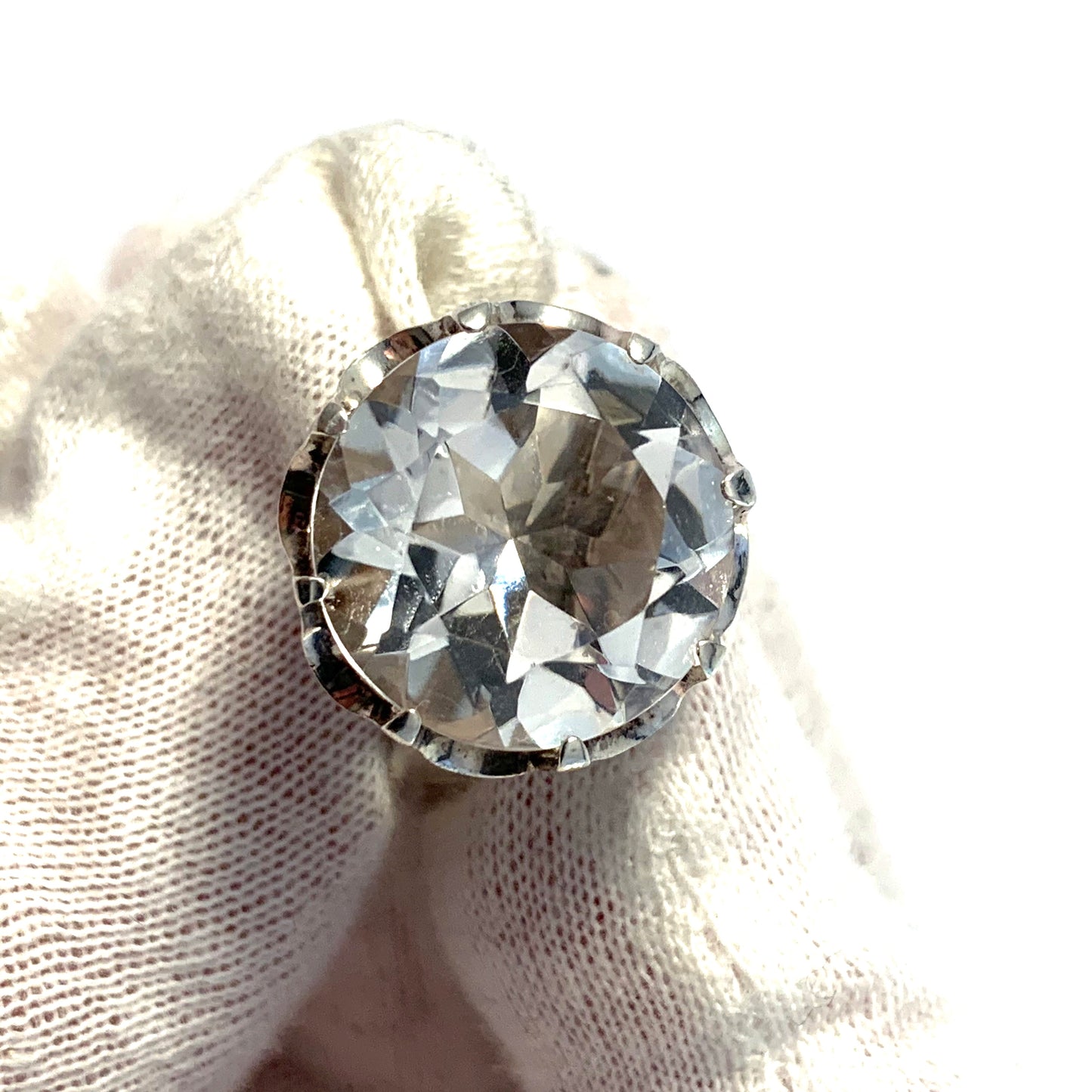 Bengt Hallberg, Sweden 1974 Modernist Sterling Silver Rock Crystal Ring.