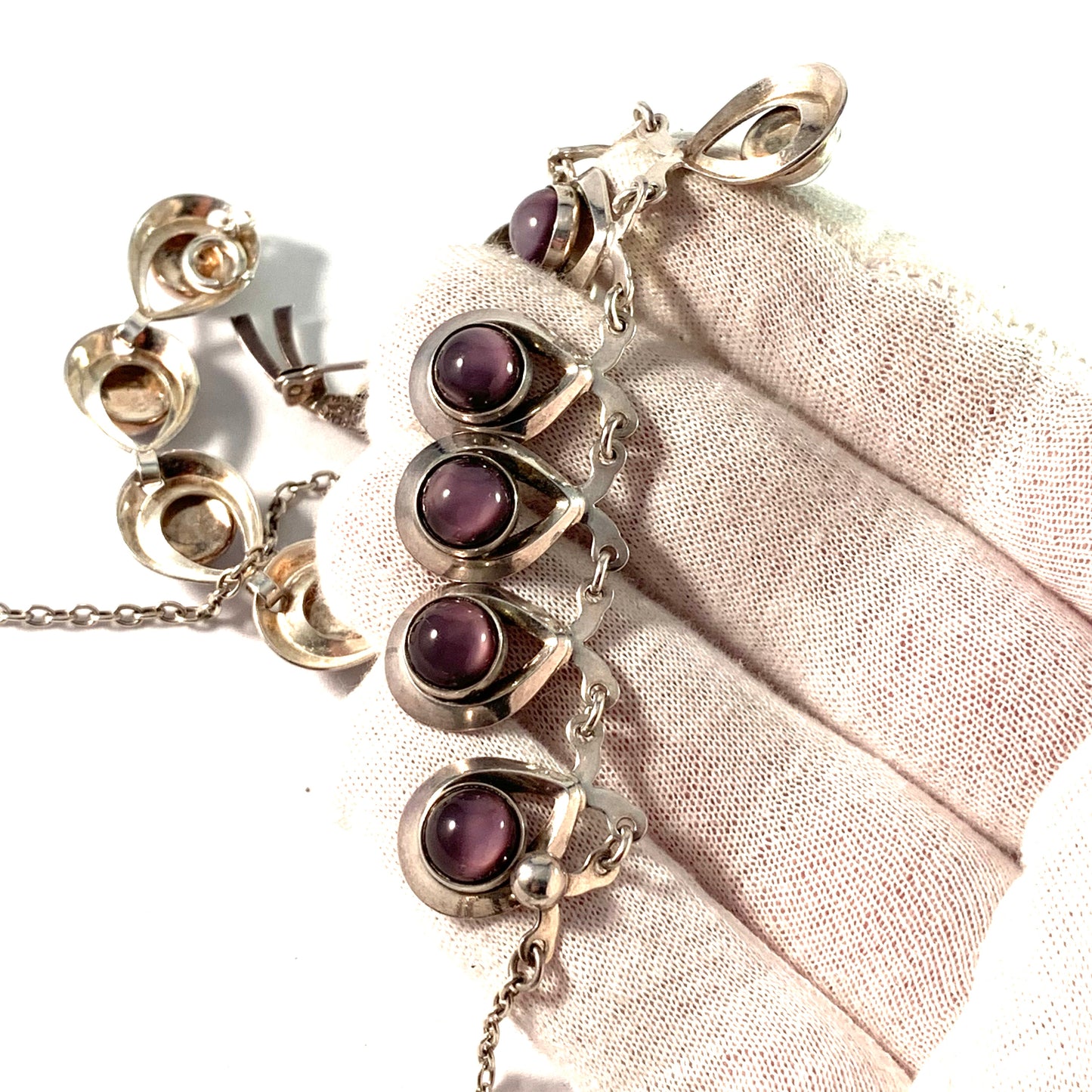Herman Siersbøl, Denmark Mid Century Sterling Silver Amethyst Set.