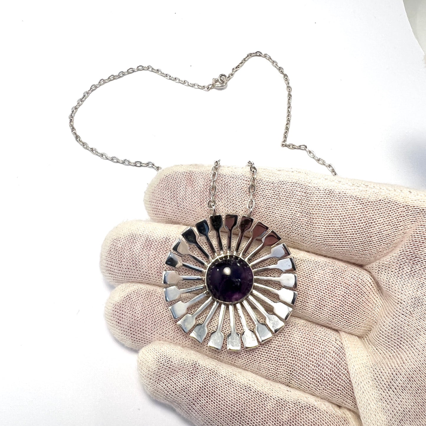 Victor Janson, Sweden 1973. Vintage Sterling Silver Amethyst Pendant Necklace.