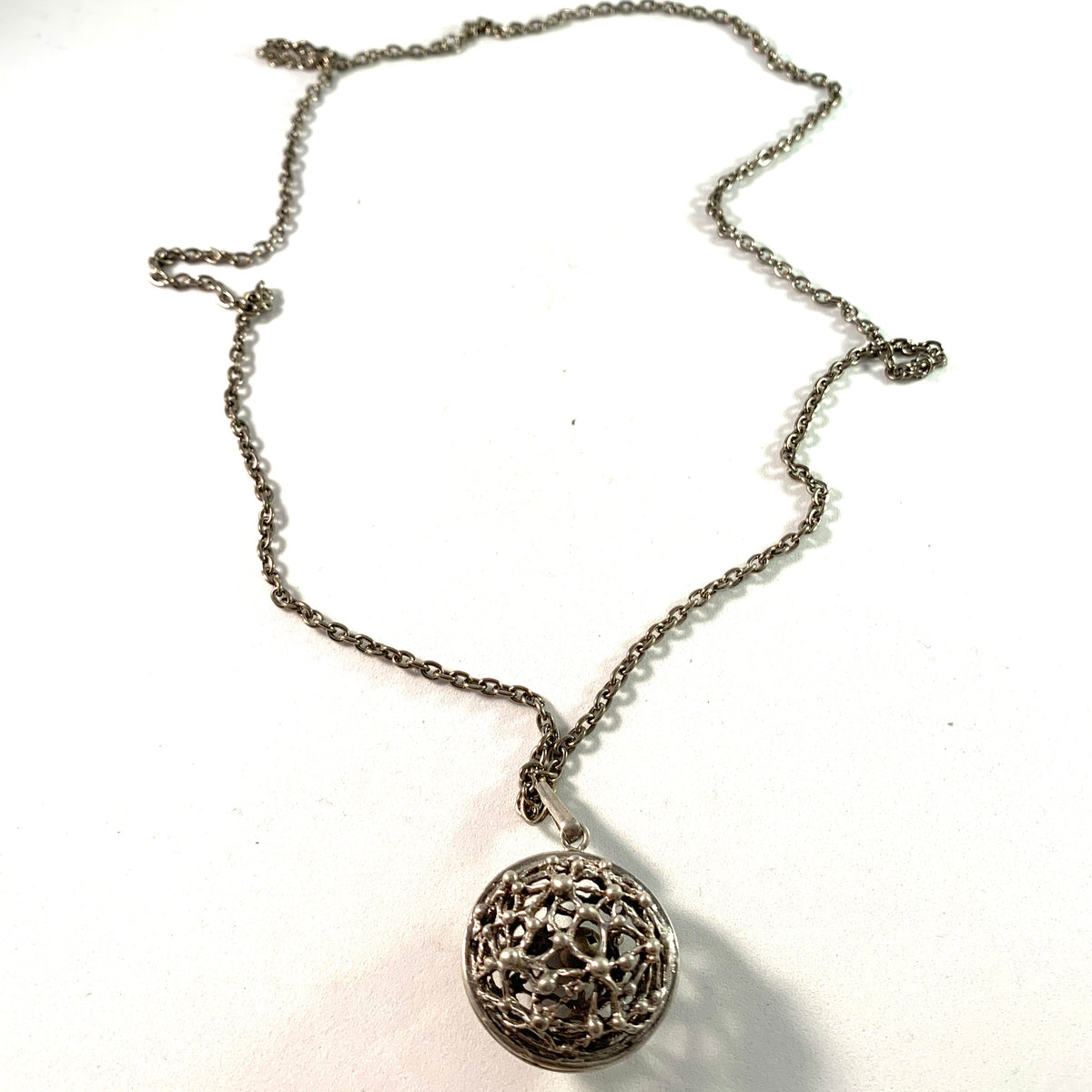 Belda Smycken, Sweden 1971 Sterling Pregnancy Harmony Ball Pendant Necklace