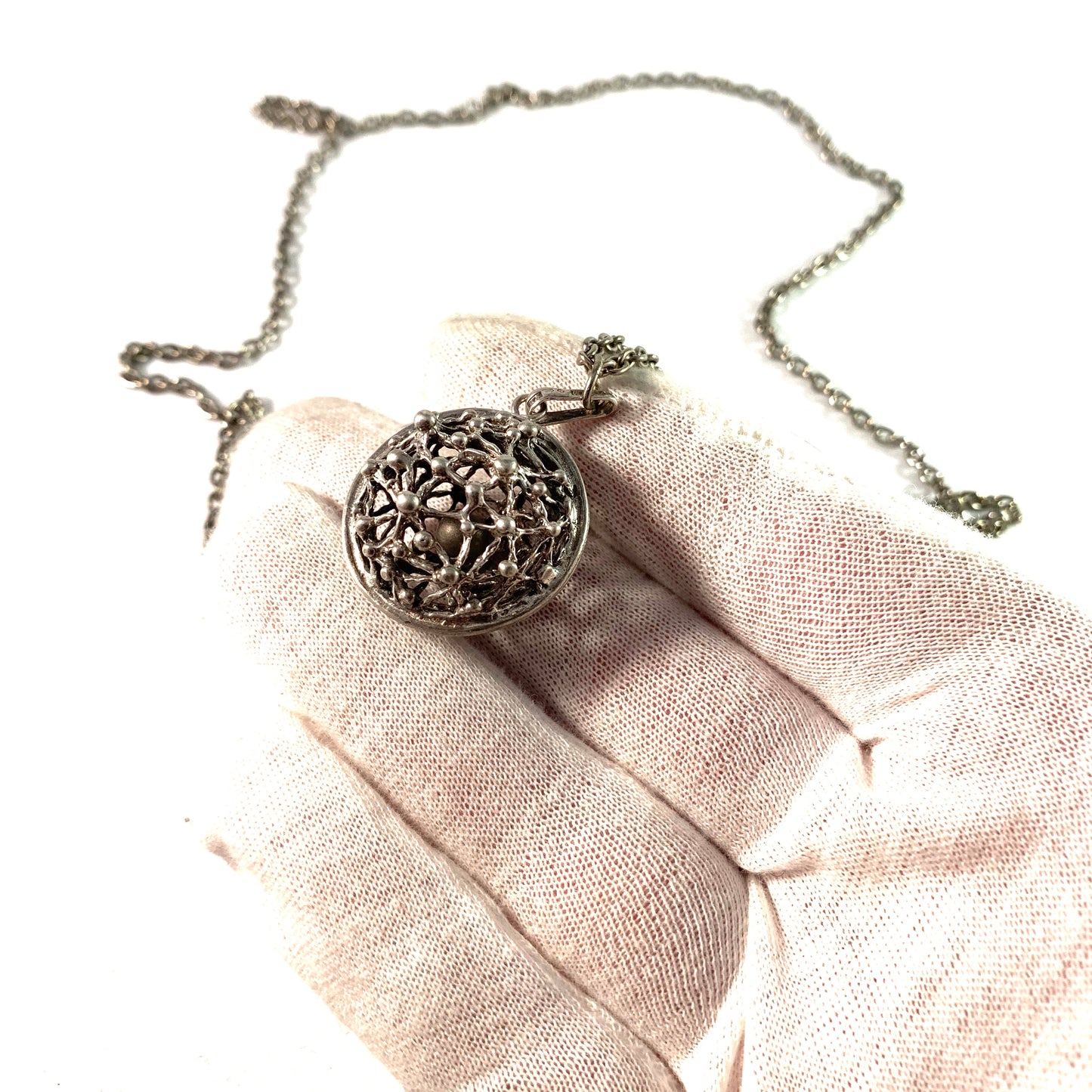 Belda Smycken, Sweden 1971 Sterling Pregnancy Harmony Ball Pendant Necklace