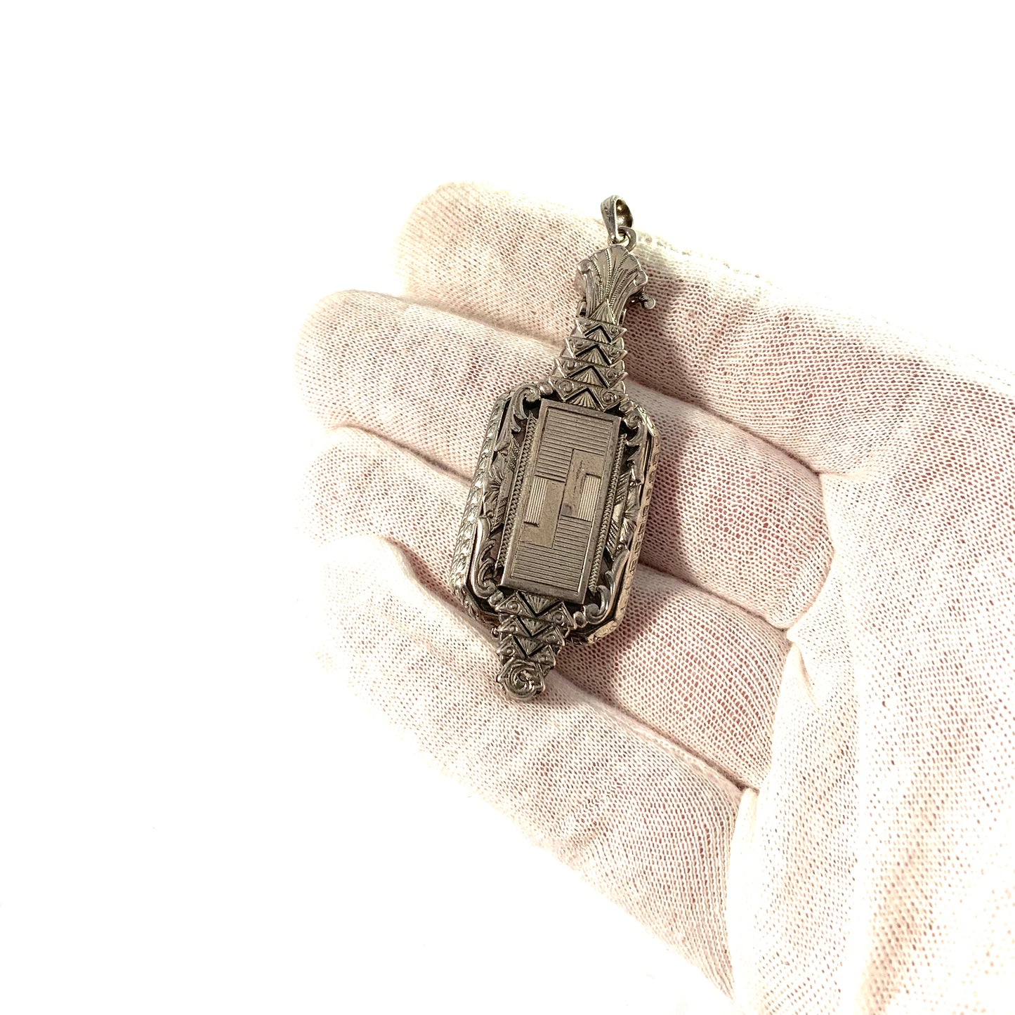 Art Deco 1930s Sterling Silver Glass Folding Lorgnette Pendant
