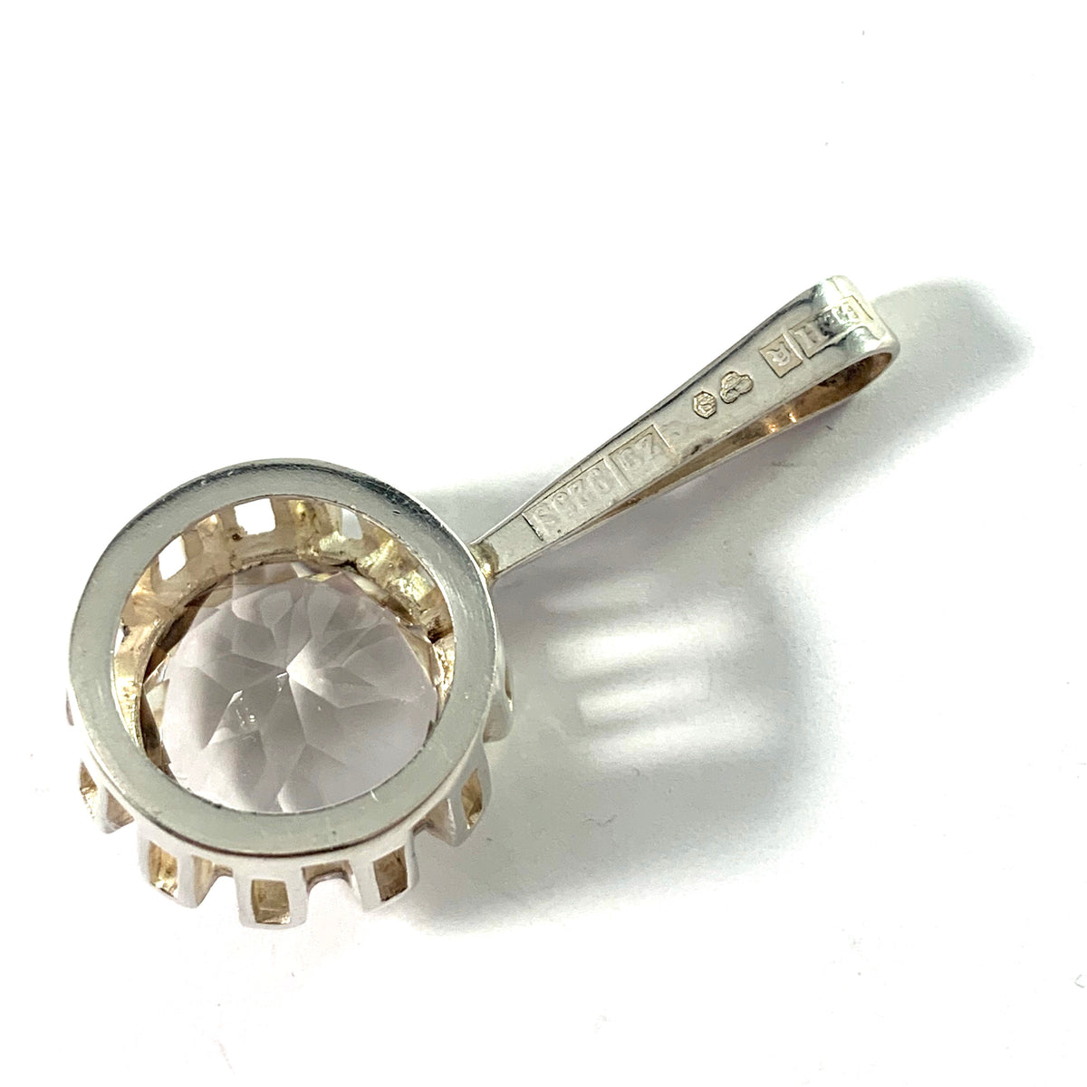 Bengt Hallberg, Sweden 1974 Modernist Sterling Silver Rock Crystal Pendant.