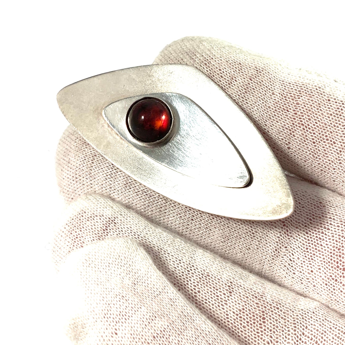 Th. Skat Rørdam, Copenhagen 1950-60s Sterling Silver Amber Brooch.