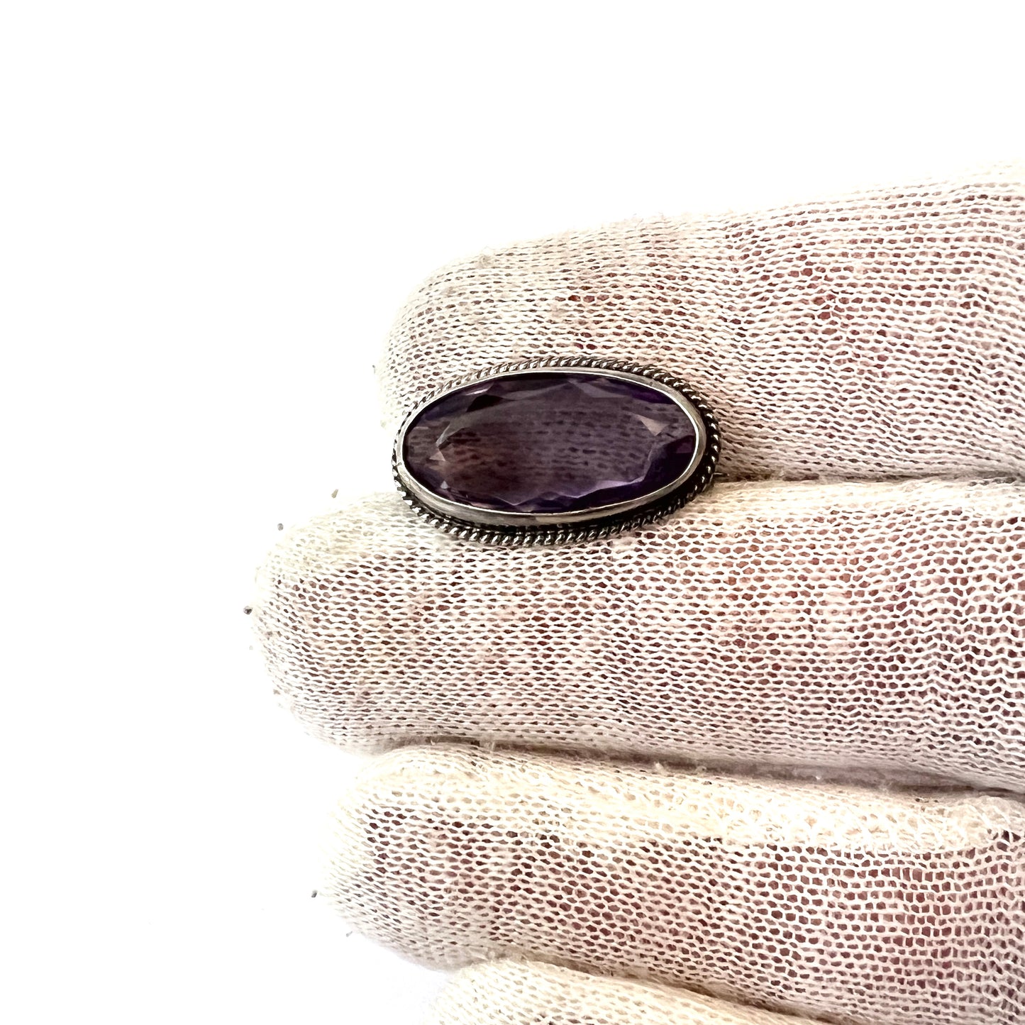 Antique c year 1900. Solid Silver Amethyst Brooch.