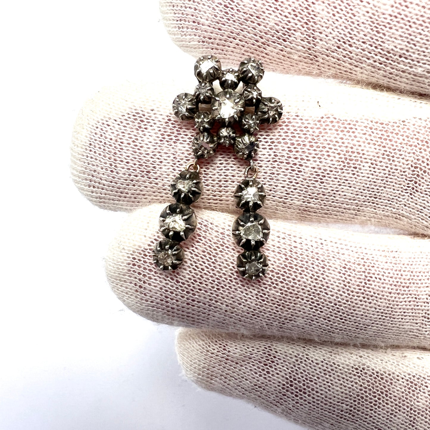 Antique Victorian Rose Cut Diamond Silver Pendant.